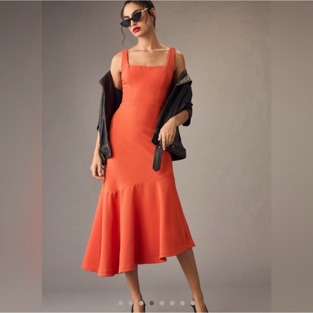 Anthropology Asymmetric Orange Midi Dress
